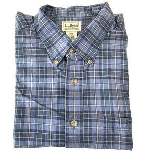 LL Bean Mens Shirt XL REG Blue Plaid Cotton Traditional Fit Button Down L/S